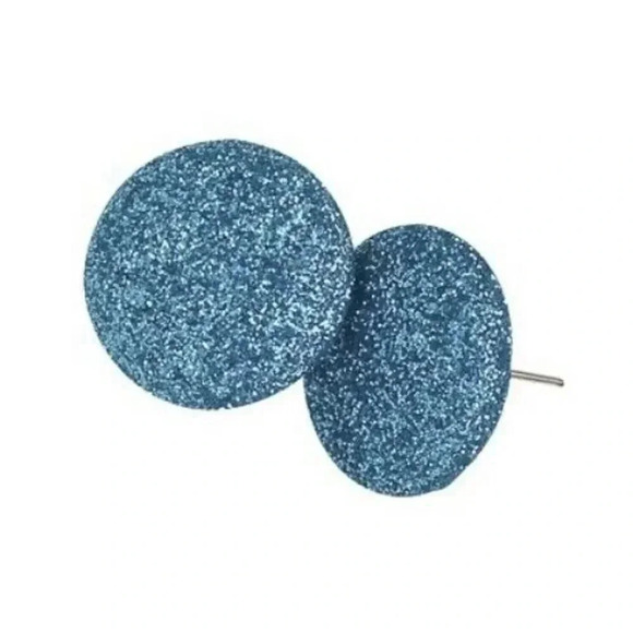 Turquoise Blue Retro 80s Sparkly Disco Fabric Earrings - Picture 1 of 2